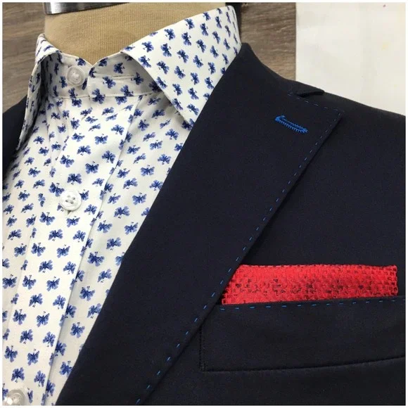 MANUEL RITZ Mens Navy Blazer‎ Sport Coat Casual Size 38R Two Button Cotton Suit